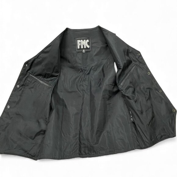 FMC Black Leather Snap Button Biker Motorcycle Vest Men's Large 46 - Picture 13 of 13